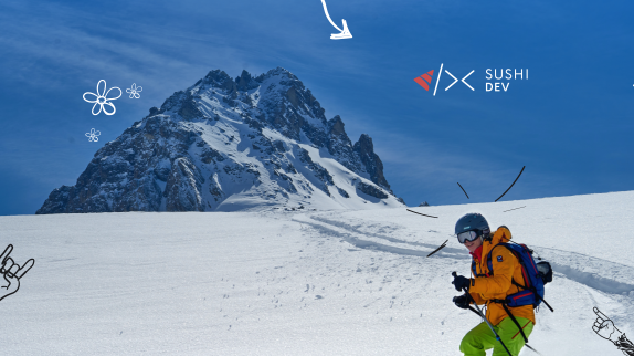 Schifahrer steht am schneeweißem Berg