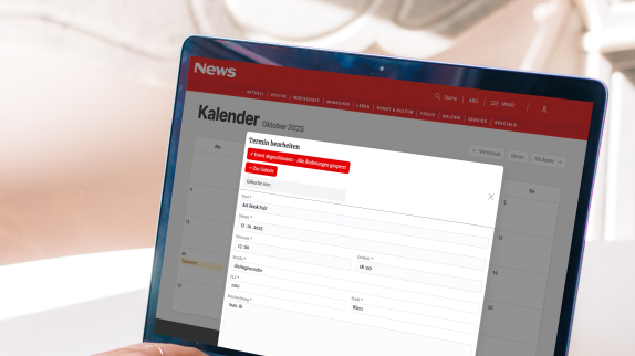 Screenshot of news booking tool