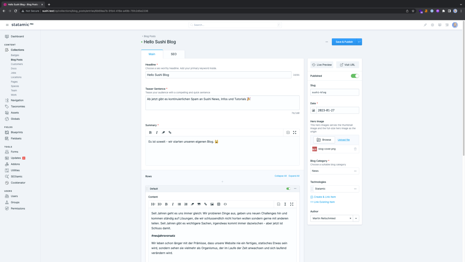 Hier ist eine nette Übersicht über das Headless CMS Statamic Control Panel