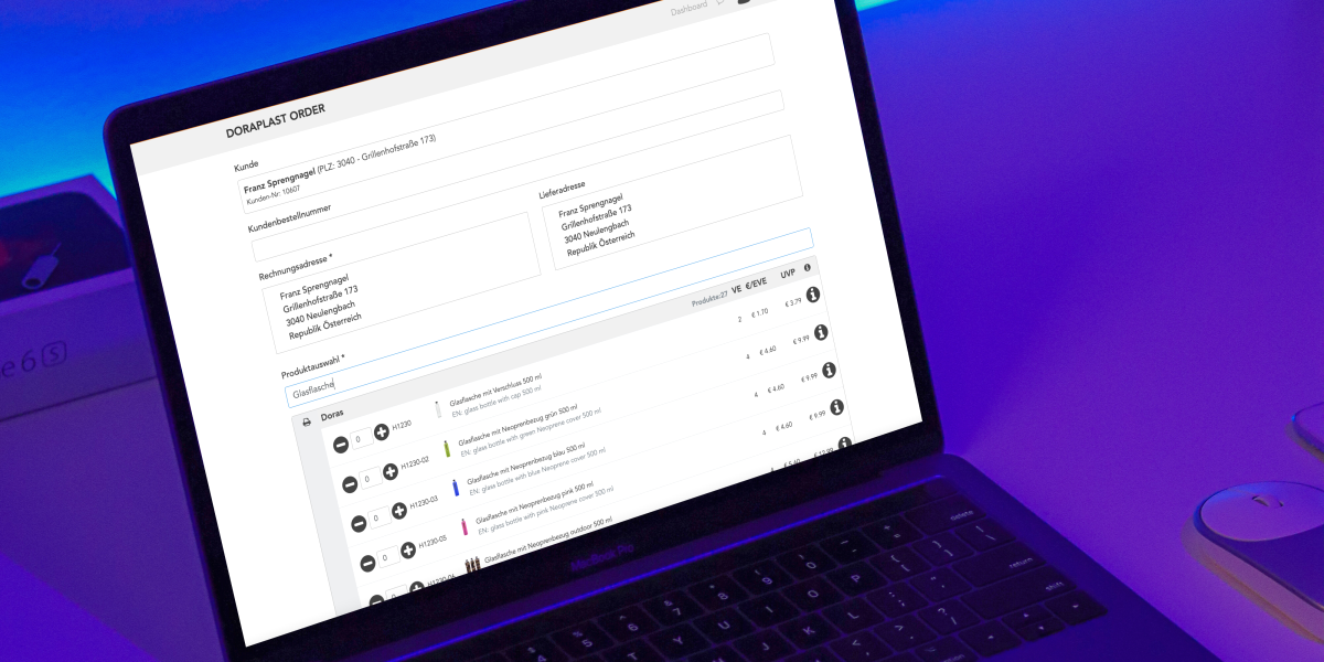 Für doraplast entwickelte die Web Agentur Sushi Dev eine Laravel und Angular Web App